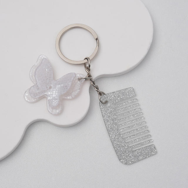 New Acetate Butterfly Comb Keychain Pendant Creative Cute Girl Makeup Mirror Bangs Comb Accessories