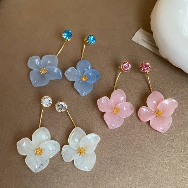 18K Real Gold Electroplated Super Fairy Diamond-Encrusted Resin Flower Earrings