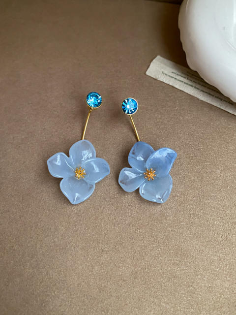 18K Real Gold Electroplated Super Fairy Diamond-Encrusted Resin Flower Earrings