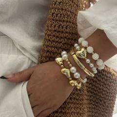 Ins Style Fashion Accessible Luxury Acrylic Heart Bamboo Imitation Pearl Bracelet Set