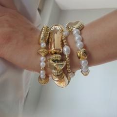4pcs set gold color acrylic heart imitation pearl bracelet set