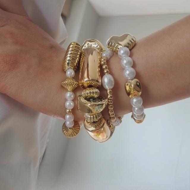 4pcs set gold color acrylic heart imitation pearl bracelet set