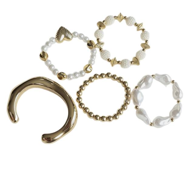 5pcs set imitation pearl acrylic bracelet set