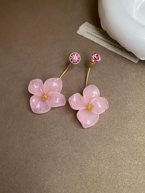18K Real Gold Electroplated Super Fairy Diamond-Encrusted Resin Flower Earrings