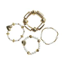 4pcs set gold color acrylic heart imitation pearl bracelet set
