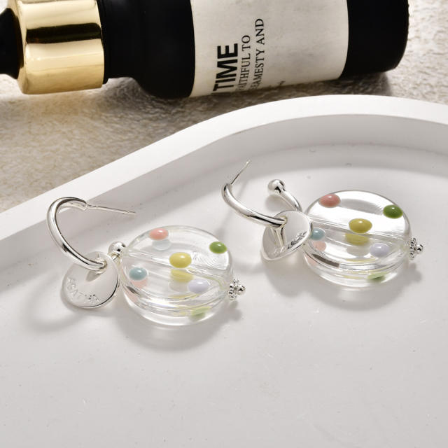 Spring Summer New Dopamine-Colored Polka Dot Resin Earrings