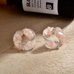 Vintage twisted circle shape Abalone 18K copper earrings