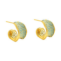 Micro-Inlaid Blue Zircon Super Shiny C-Shaped Earrings for Women
