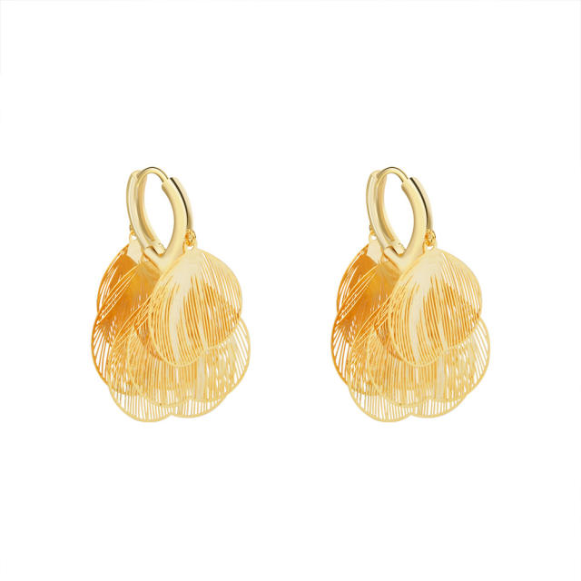 Super Fairy Cut Out Metal Petal Tassel Earrings gold plated copper earrings