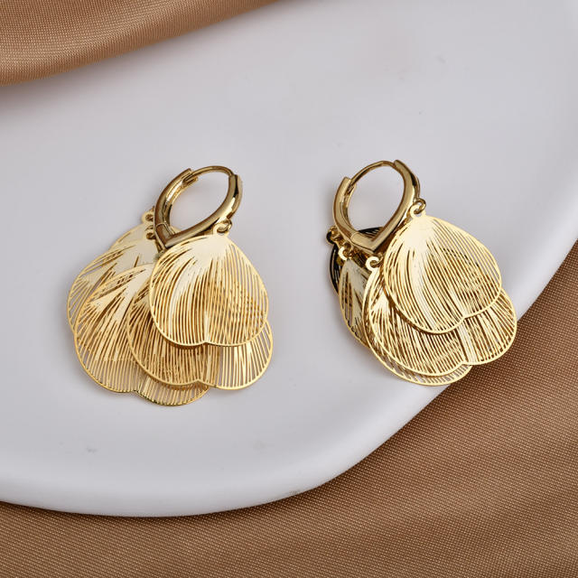 Super Fairy Cut Out Metal Petal Tassel Earrings gold plated copper earrings