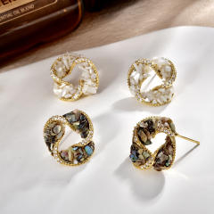Vintage twisted circle shape Abalone 18K copper earrings