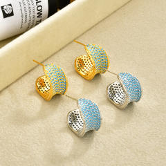 Micro-Inlaid Blue Zircon Super Shiny C-Shaped Earrings for Women