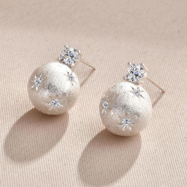 Retro Brushed Six-Pointed Star Earrings French Vintage Small Gold Ball Earrings