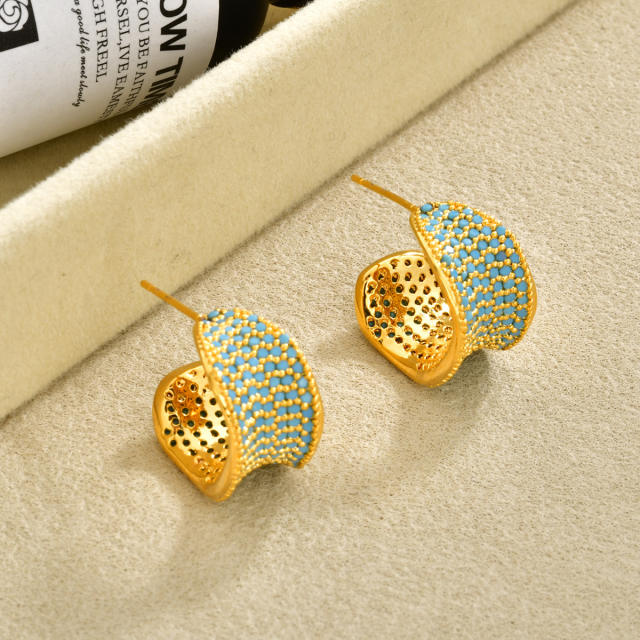 Micro-Inlaid Blue Zircon Super Shiny C-Shaped Earrings for Women