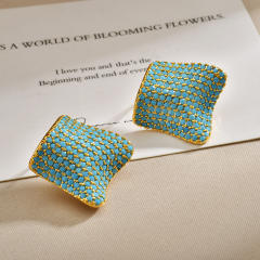Minimalist Design Pleated Square Micro-Encrusted Full turquoise Earrings