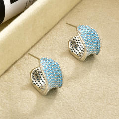Micro-Inlaid Blue Zircon Super Shiny C-Shaped Earrings for Women