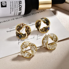 Vintage twisted circle shape Abalone 18K copper earrings