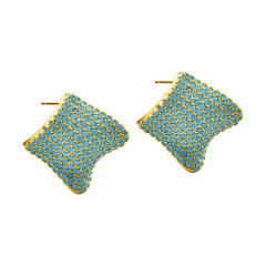 Minimalist Design Pleated Square Micro-Encrusted Full turquoise Earrings
