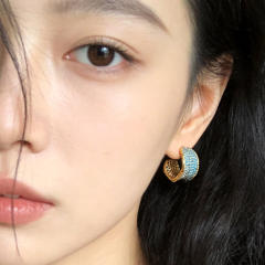 Micro-Inlaid Blue Zircon Super Shiny C-Shaped Earrings for Women