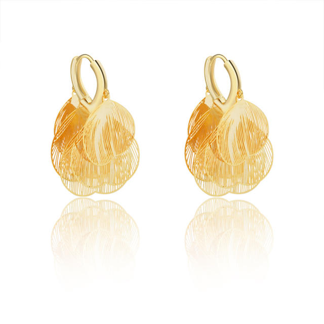 Super Fairy Cut Out Metal Petal Tassel Earrings gold plated copper earrings