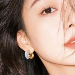 Micro-Inlaid Blue Zircon Super Shiny C-Shaped Earrings for Women