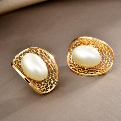 Palace-Style Oval Red Pearl Hollow-Out Earrings real gold plated earrings