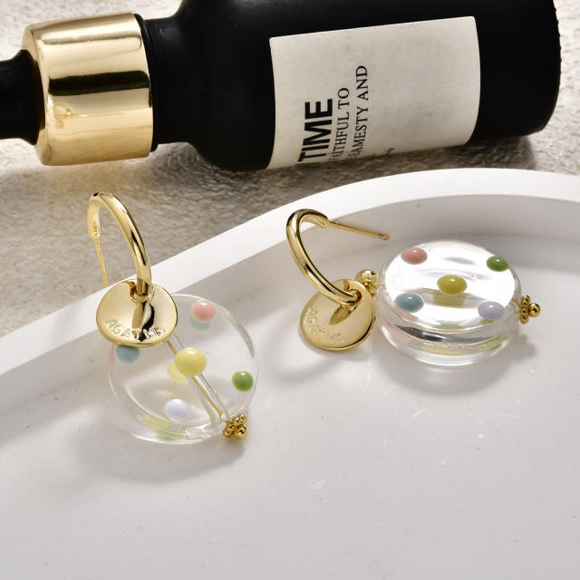 Spring Summer New Dopamine-Colored Polka Dot Resin Earrings