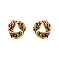 Vintage twisted circle shape Abalone 18K copper earrings