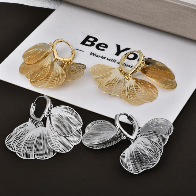Super Fairy Cut Out Metal Petal Tassel Earrings gold plated copper earrings