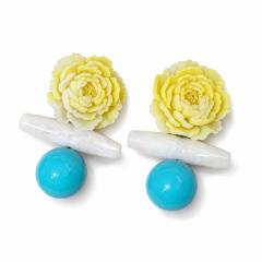 Gradient Yellow Peony Flower Earrings Resin Flower Blue Ball Earrings