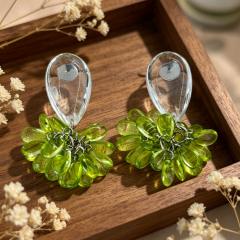 Fresh Forest-Inspired Transparent Green Grape Glass Earrings