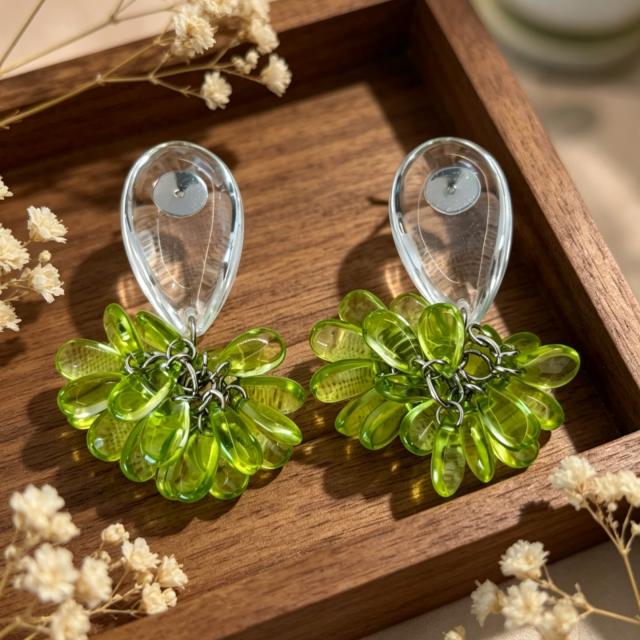 Fresh Forest-Inspired Transparent Green Grape Glass Earrings