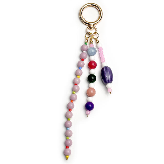 Handmade Colorful Beaded Tassel Pendants Agate Stone Bag Charms