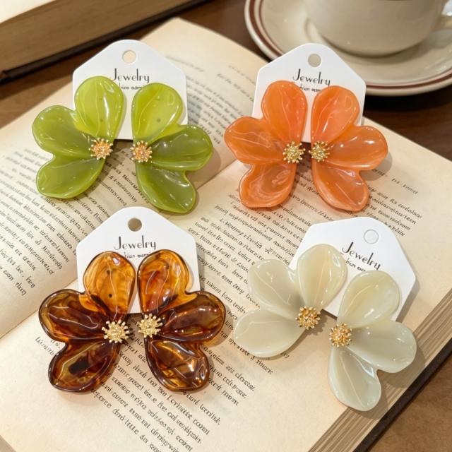 Exaggerated Oversized Colorful Resin Flower Earrings