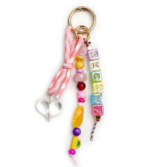 Dopamine Beaded Heart Keychain Acrylic Letter Bag charms Ins Style Colorful Beaded Ornament