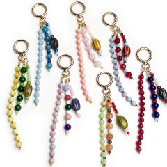 Handmade Colorful Beaded Tassel Pendants Agate Stone Bag Charms