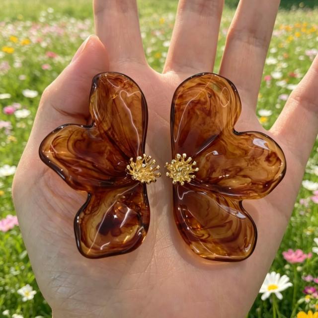 Exaggerated Oversized Colorful Resin Flower Earrings