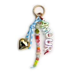 Dopamine Beaded Heart Keychain Acrylic Letter Bag charms Ins Style Colorful Beaded Ornament