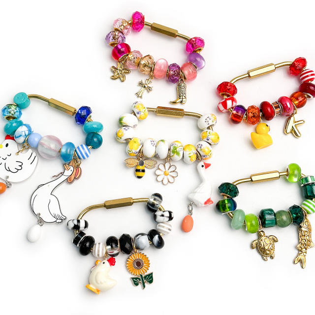 Cartoon Beaded Bag Charms Pandora Style DIY Beaded Pendants Animal Keychain Wholesale