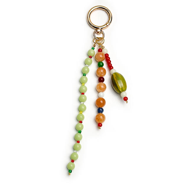 Handmade Colorful Beaded Tassel Pendants Agate Stone Bag Charms