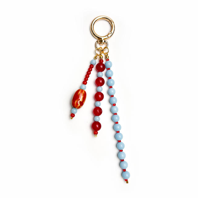 Handmade Colorful Beaded Tassel Pendants Agate Stone Bag Charms