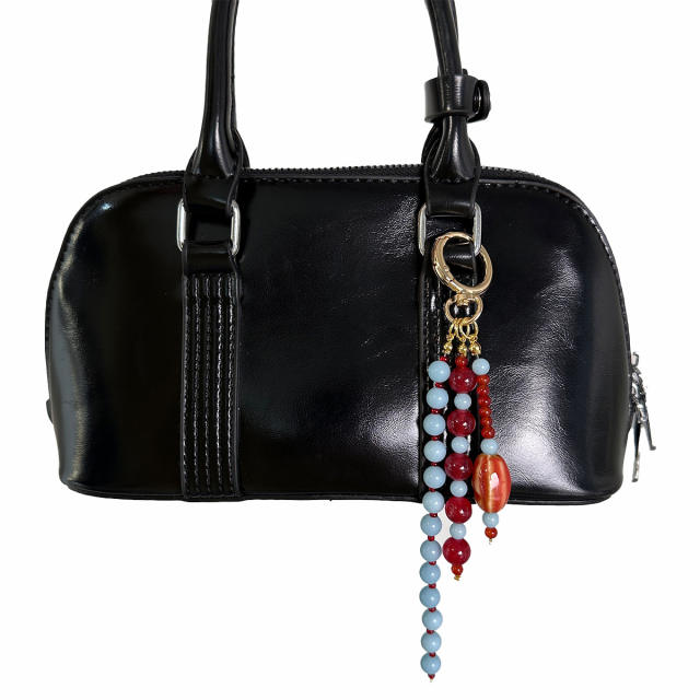 Handmade Colorful Beaded Tassel Pendants Agate Stone Bag Charms