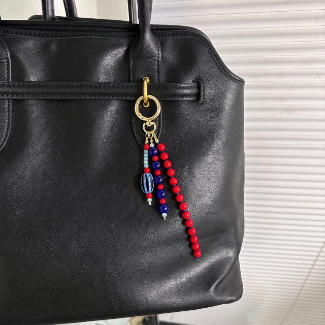 Handmade Colorful Beaded Tassel Pendants Agate Stone Bag Charms