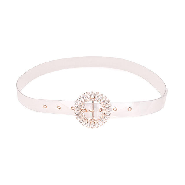 New Style Marquise Glass Diamond Buckle Fashionable Women's Leather Belt