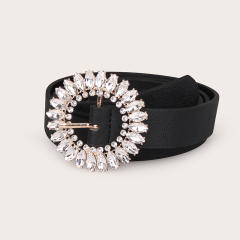 New Style Marquise Glass Diamond Buckle Fashionable Women's Leather Belt