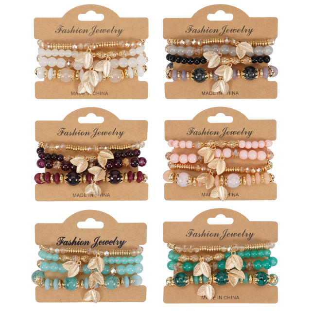 Bohemian Leaf Pendant Multi-Layer Bracelet Wholesale