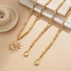 Long Flower Pendant Beaded Necklace Ins Square Beads Sun Y-Shaped Necklace Jewelry for Women