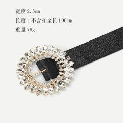 New Style Marquise Glass Diamond Buckle Fashionable Women's Leather Belt