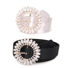 New Style Marquise Glass Diamond Buckle Fashionable Women's Leather Belt