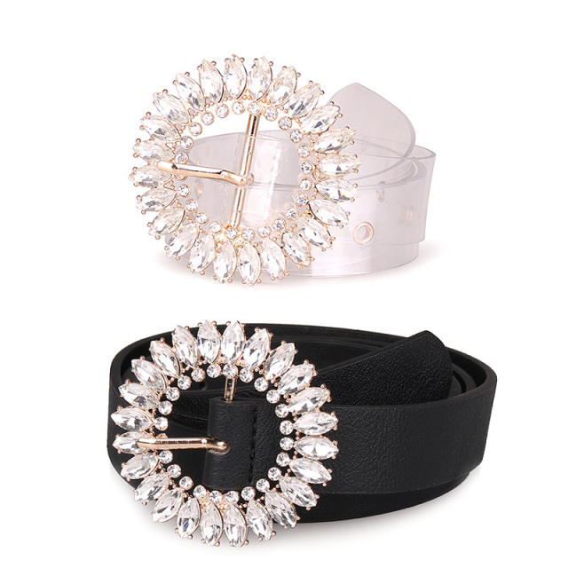 New Style Marquise Glass Diamond Buckle Fashionable Women's Leather Belt